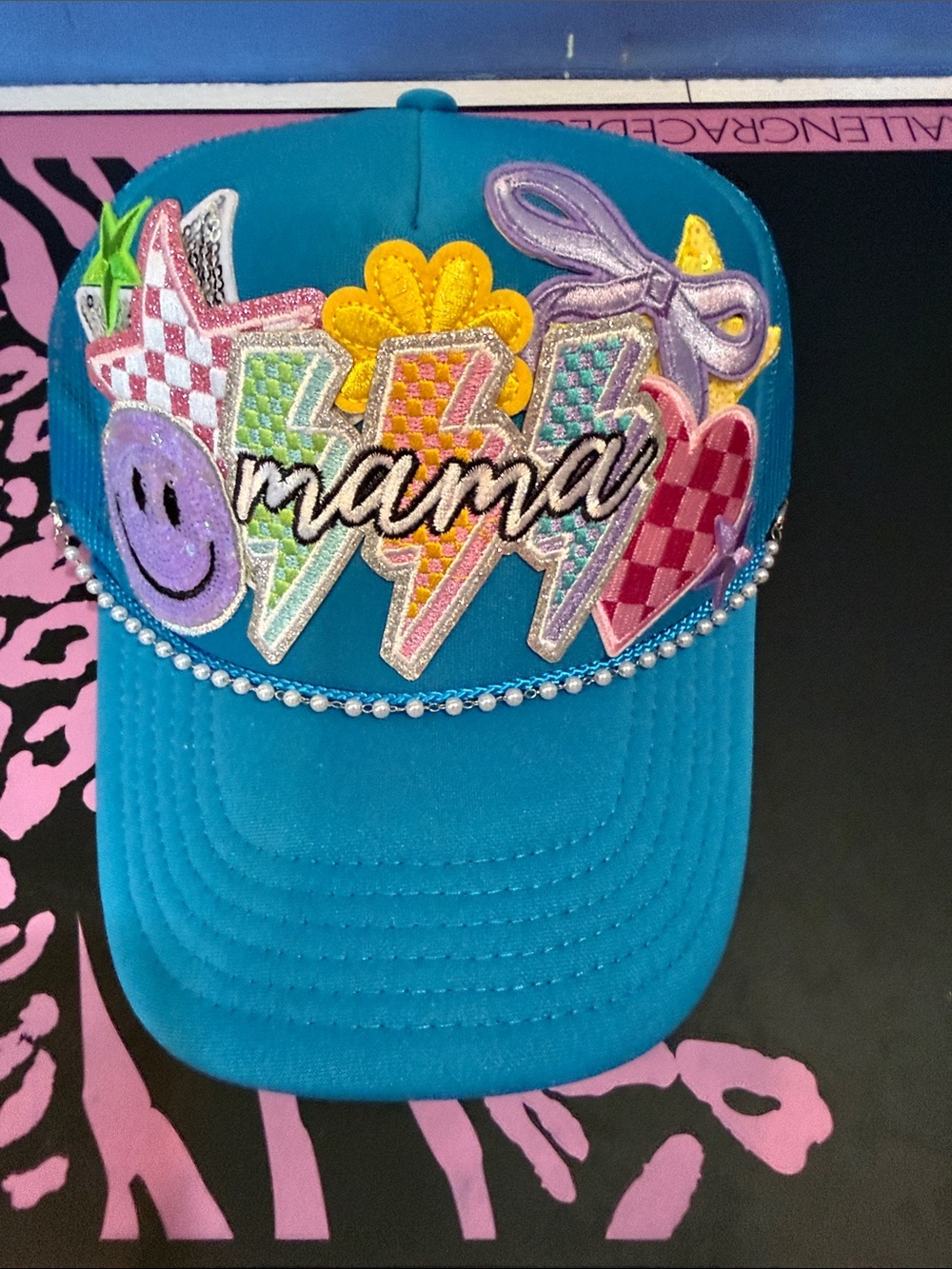 Teal 'Mama' Patch Trucker Hat